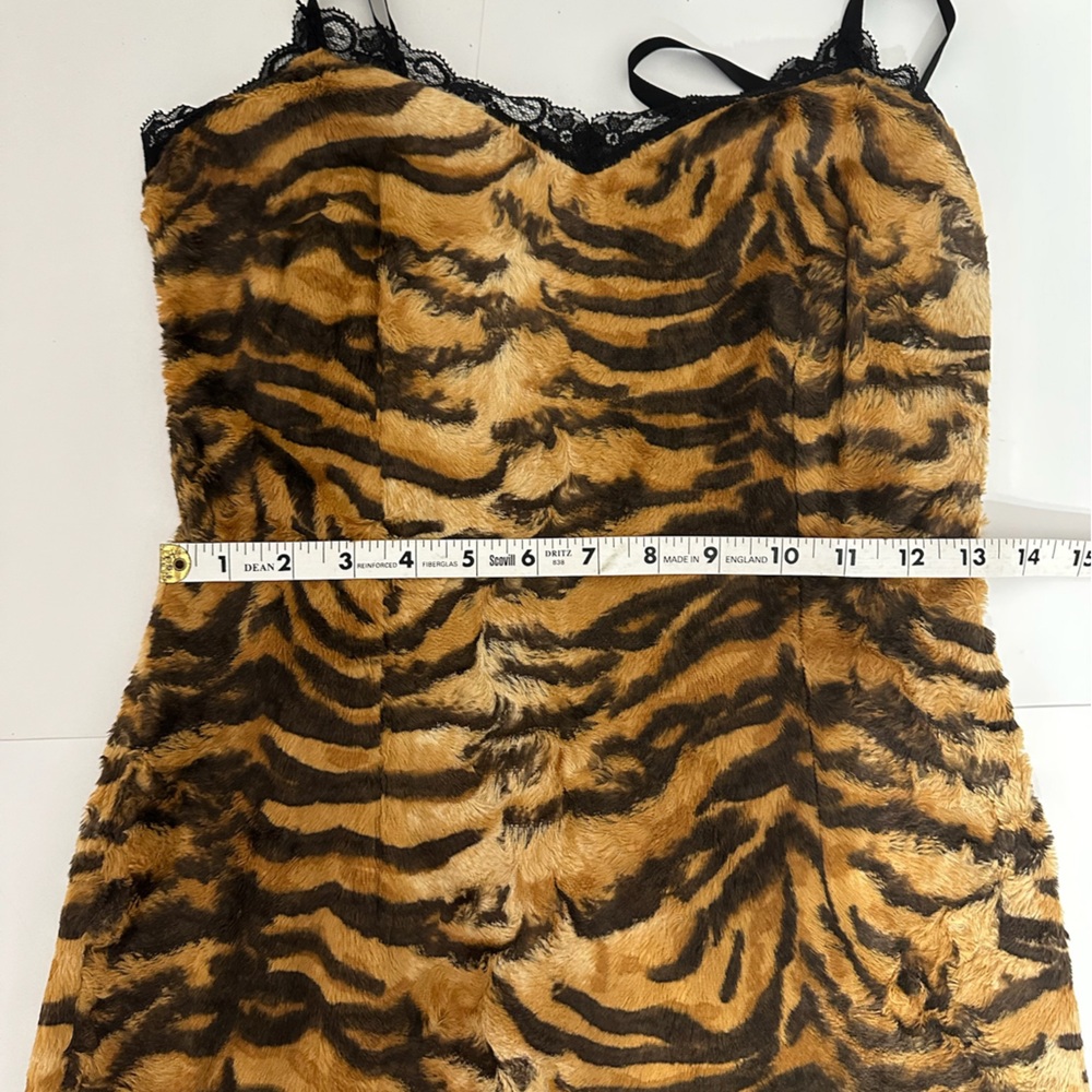 D&G Dolce & Gabbana Tiger Faux Fur Slip Dress Lace Vintage Y2K 38 (IT) / 2 (US) - Picture 10 of 11